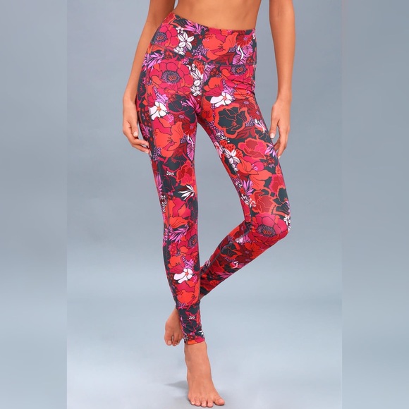 Free People Movement Free Love Orange Floral Print Cropped Leggings - Picture 1 of 9